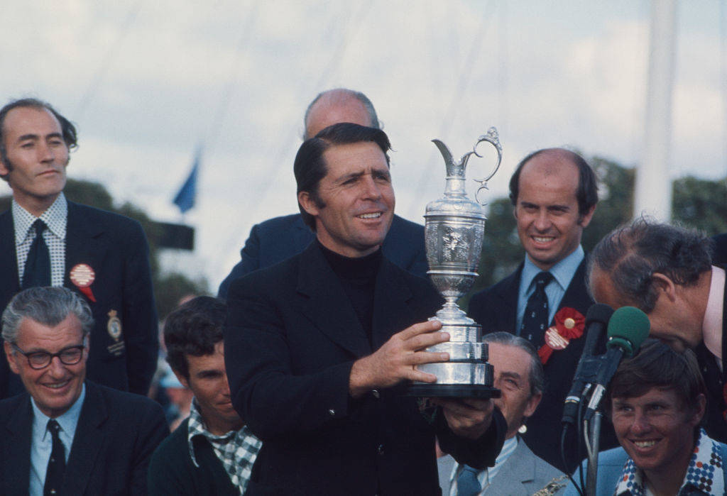 Gary Player with the Claret Jug after winning The Open at Royal Lytham & St Annes in 1974